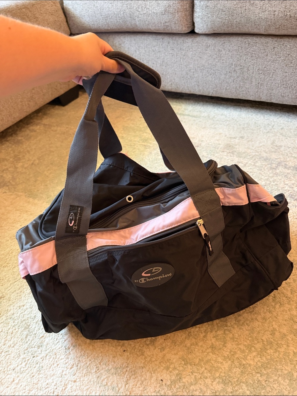 Champion Black Duffel with Pink Accent Stripe